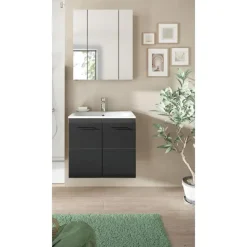 Badmeubelsets-Merkloos Hioshop Ice badkamer I3 zwart mat- eiken decor