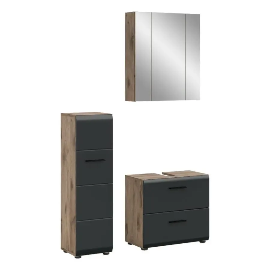 Badmeubelsets-Merkloos Hioshop Ice badkamer I24 zwart mat- eiken decor