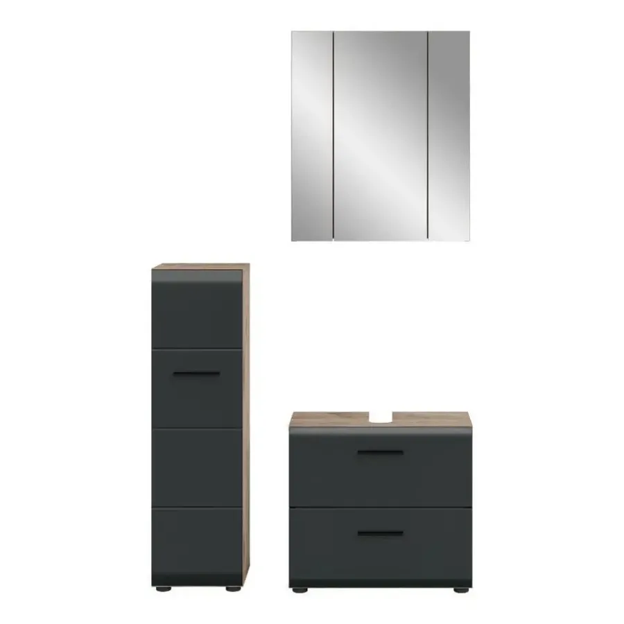 Badmeubelsets-Merkloos Hioshop Ice badkamer I24 zwart mat- eiken decor