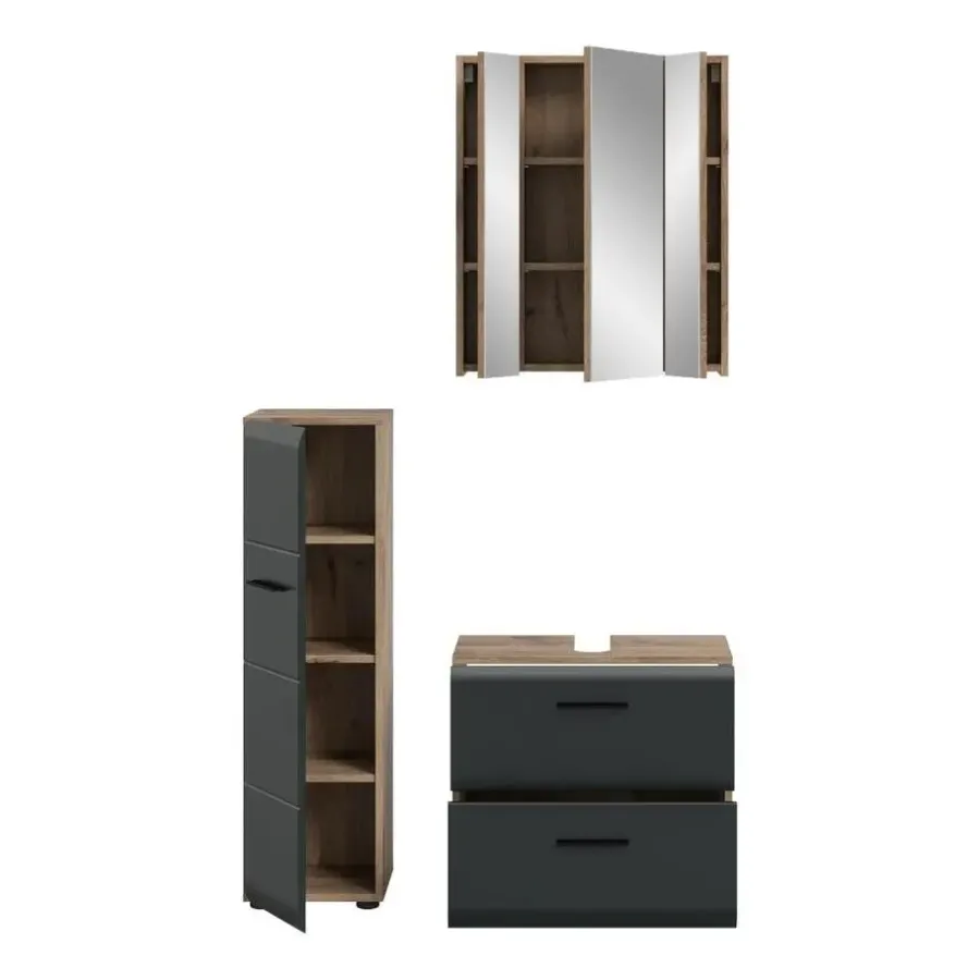Badmeubelsets-Merkloos Hioshop Ice badkamer I24 zwart mat- eiken decor