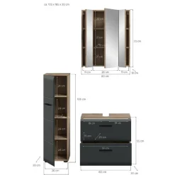 Badmeubelsets-Merkloos Hioshop Ice badkamer I24 zwart mat- eiken decor