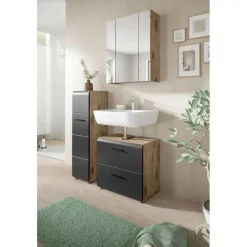 Badmeubelsets-Merkloos Hioshop Ice badkamer I24 zwart mat- eiken decor