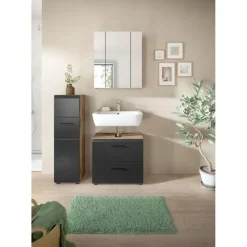 Badmeubelsets-Merkloos Hioshop Ice badkamer I24 zwart mat- eiken decor