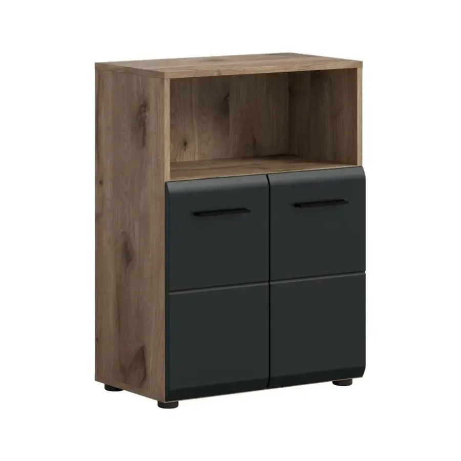 Badmeubelsets-Merkloos Hioshop Ice badkamerkast 2 deuren- 1 plank zwart mat- eiken decor