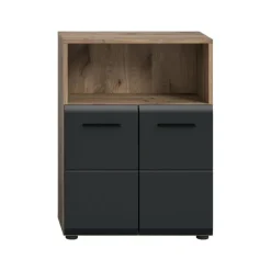 Badmeubelsets-Merkloos Hioshop Ice badkamerkast 2 deuren- 1 plank zwart mat- eiken decor