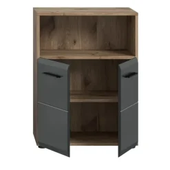 Badmeubelsets-Merkloos Hioshop Ice badkamerkast 2 deuren- 1 plank zwart mat- eiken decor