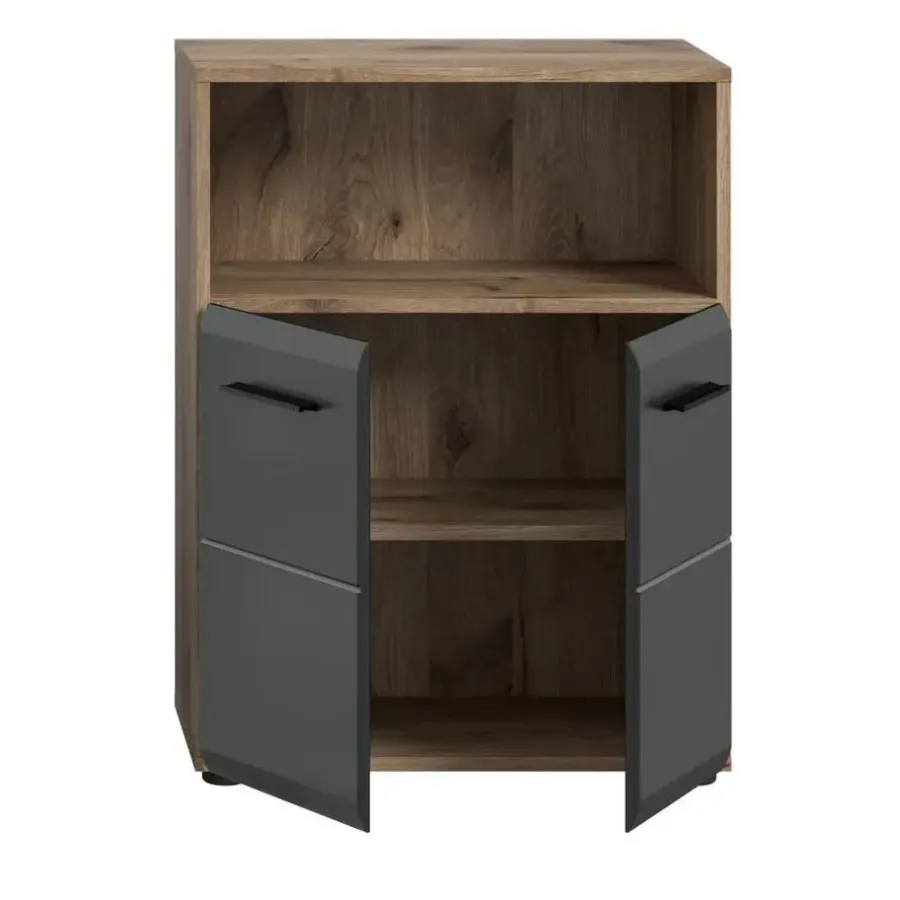 Badmeubelsets-Merkloos Hioshop Ice badkamerkast 2 deuren- 1 plank zwart mat- eiken decor