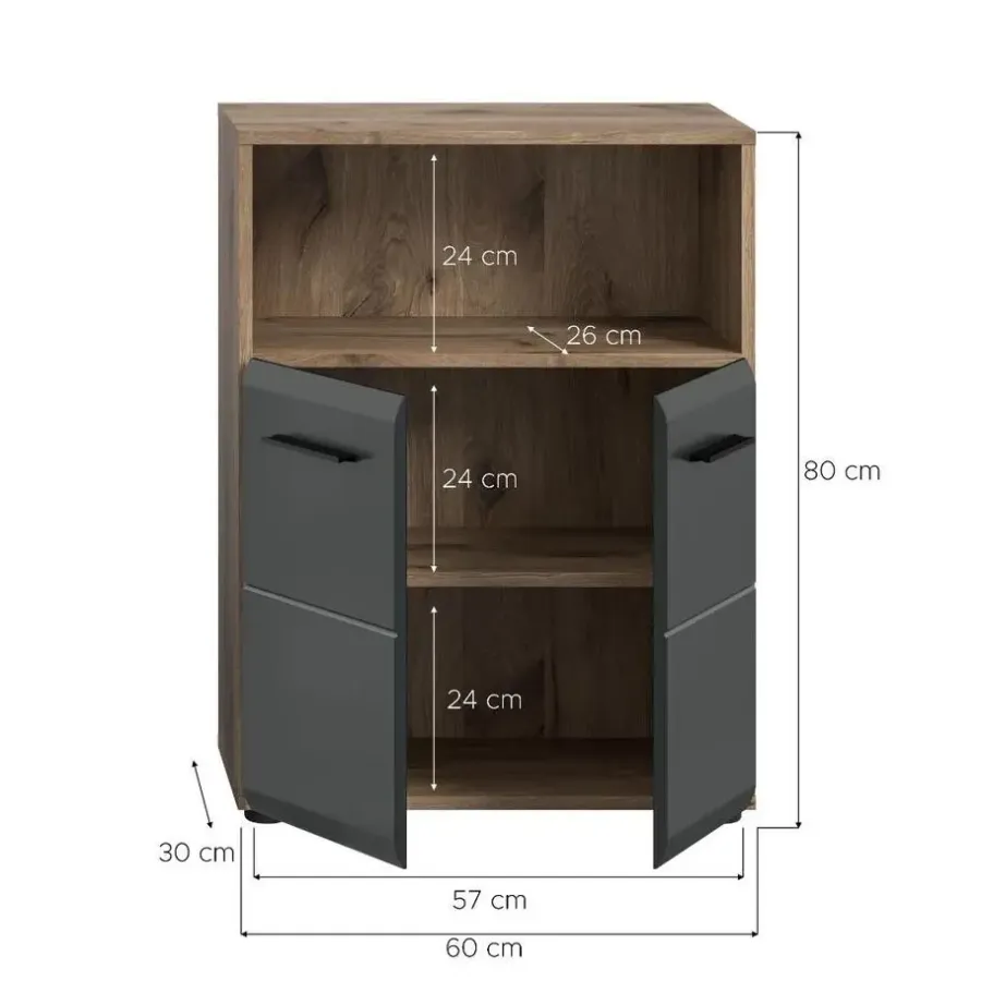 Badmeubelsets-Merkloos Hioshop Ice badkamerkast 2 deuren- 1 plank zwart mat- eiken decor