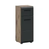 Hoge Kasten-Merkloos Hioshop Ice badkamerkast 1 deur- 1 lade zwart mat- eiken decor