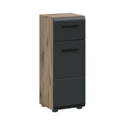 Hoge Kasten-Merkloos Hioshop Ice badkamerkast 1 deur- 1 lade zwart mat- eiken decor
