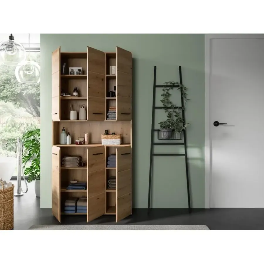 Merkloos Hioshop Ice badkamerkast 6 deuren- 1 plank eiken decor