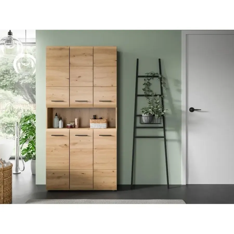 Merkloos Hioshop Ice badkamerkast 6 deuren- 1 plank eiken decor