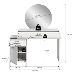 Merkloos Hioshop Ice kaptafel inclusief spiegel 1 deur- 2 lades wit hoogglans- wit