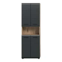 Hoge Kasten-Merkloos Hioshop Ice kolomkast 4 deuren- 1 plank zwart mat- eiken decor