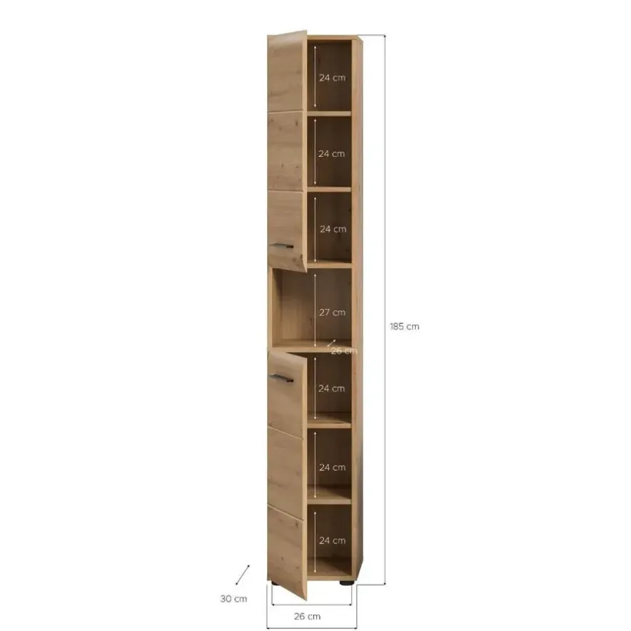 Hoge Kasten-Merkloos Hioshop Ice kolomkast 2 deuren- 1 plank eiken decor