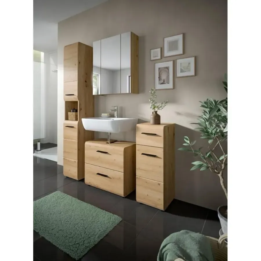 Hoge Kasten-Merkloos Hioshop Ice kolomkast 2 deuren- 1 plank eiken decor