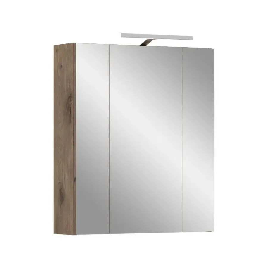 Merkloos Hioshop Ice spiegelkast inclusief verlichting 3 spiegeldeuren zwart mat- eiken
