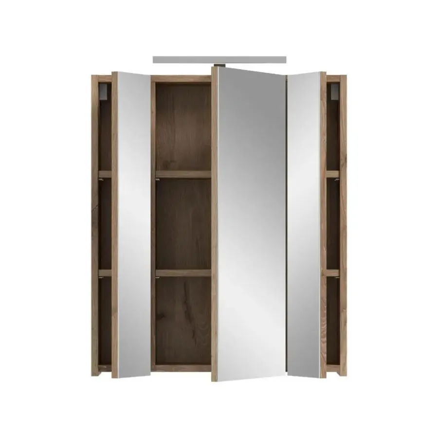 Merkloos Hioshop Ice spiegelkast inclusief verlichting 3 spiegeldeuren zwart mat- eiken