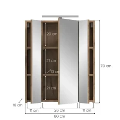 Merkloos Hioshop Ice spiegelkast inclusief verlichting 3 spiegeldeuren zwart mat- eiken