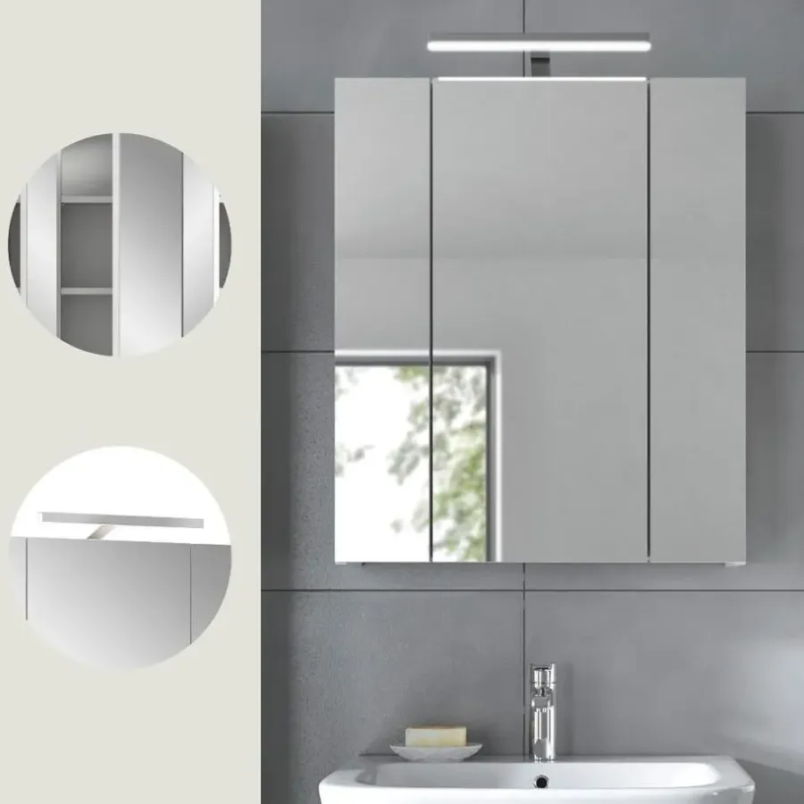 Spiegelkasten-Merkloos Hioshop Ice spiegelkast inclusief verlichting 3 spiegeldeuren wit hoogglans-
