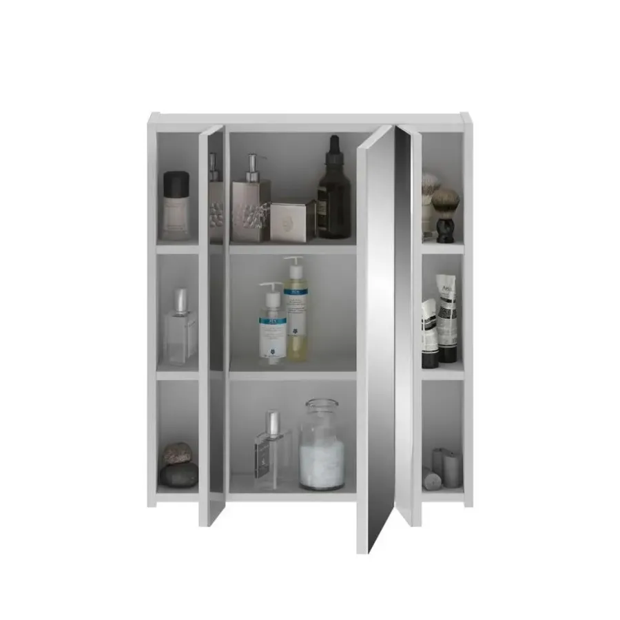 Spiegelkasten-Merkloos Hioshop Ice spiegelkast inclusief verlichting 3 spiegeldeuren wit hoogglans-