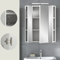 Spiegelkasten-Merkloos Hioshop Ice spiegelkast inclusief verlichting 3 spiegeldeuren wit hoogglans-
