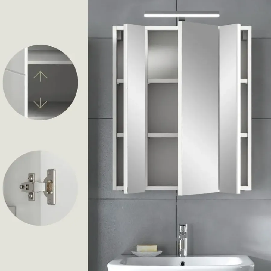 Spiegelkasten-Merkloos Hioshop Ice spiegelkast inclusief verlichting 3 spiegeldeuren wit hoogglans-