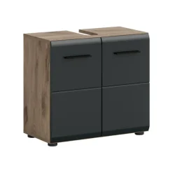 Wastafelkasten-Merkloos Hioshop Ice wastafel 2 deuren zwart mat- eiken decor