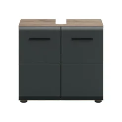 Wastafelkasten-Merkloos Hioshop Ice wastafel 2 deuren zwart mat- eiken decor
