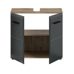 Wastafelkasten-Merkloos Hioshop Ice wastafel 2 deuren zwart mat- eiken decor