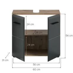 Wastafelkasten-Merkloos Hioshop Ice wastafel 2 deuren zwart mat- eiken decor