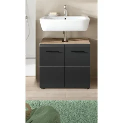 Wastafelkasten-Merkloos Hioshop Ice wastafel 2 deuren zwart mat- eiken decor