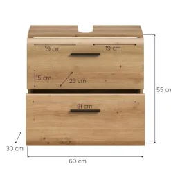 Merkloos Hioshop Ice wastafel 2 lades eiken decor