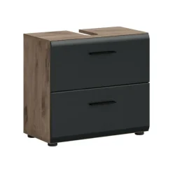 Wastafelkasten-Merkloos Hioshop Ice wastafel 2 lades zwart mat- eiken decor