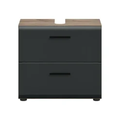 Wastafelkasten-Merkloos Hioshop Ice wastafel 2 lades zwart mat- eiken decor