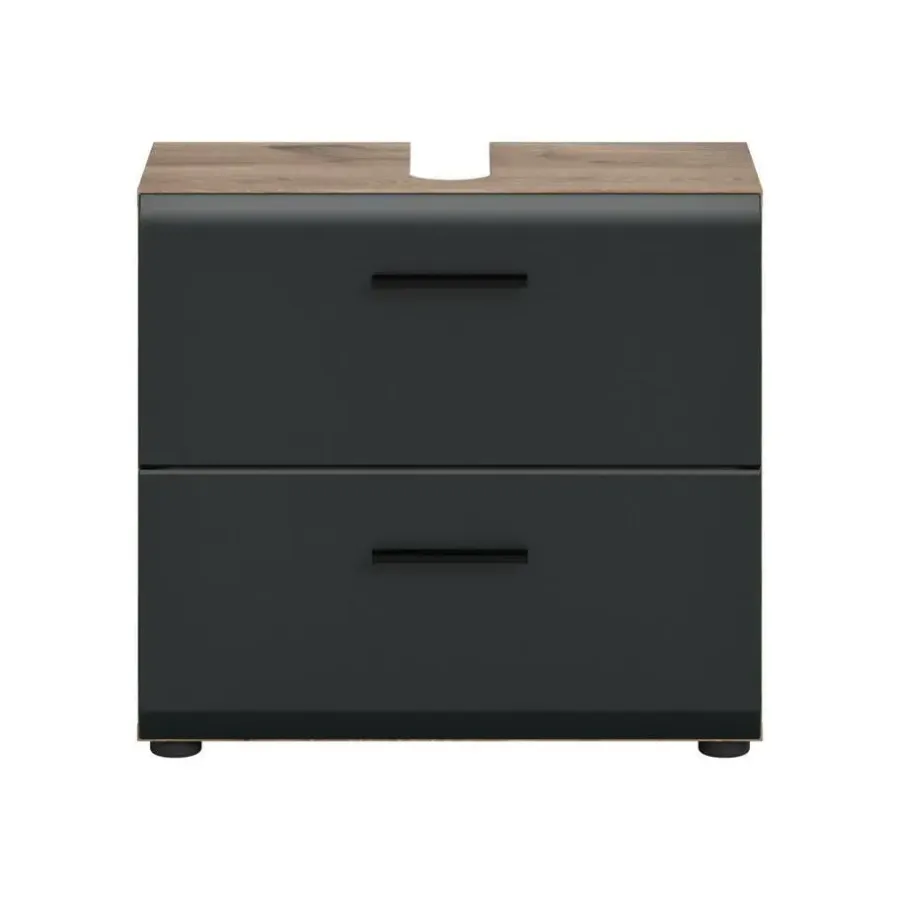 Wastafelkasten-Merkloos Hioshop Ice wastafel 2 lades zwart mat- eiken decor