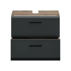 Wastafelkasten-Merkloos Hioshop Ice wastafel 2 lades zwart mat- eiken decor