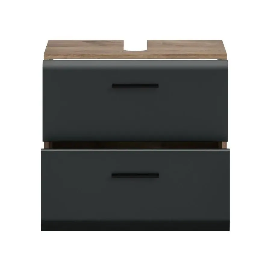 Wastafelkasten-Merkloos Hioshop Ice wastafel 2 lades zwart mat- eiken decor
