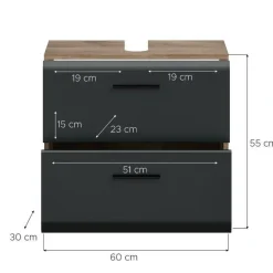 Wastafelkasten-Merkloos Hioshop Ice wastafel 2 lades zwart mat- eiken decor