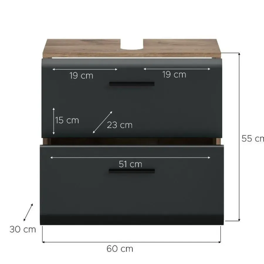 Wastafelkasten-Merkloos Hioshop Ice wastafel 2 lades zwart mat- eiken decor