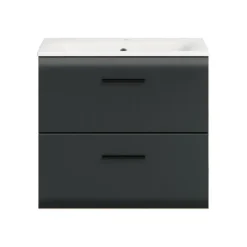 Wastafelkasten-Merkloos Hioshop Ice wastafel inclusief was 2 lades zwart mat- eiken decor
