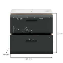 Wastafelkasten-Merkloos Hioshop Ice wastafel inclusief was 2 lades zwart mat- eiken decor