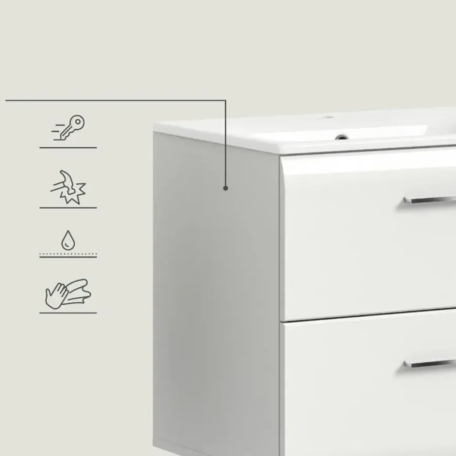 Merkloos Hioshop Ice wastafel inclusief was 2 lades wit hoogglans- wit
