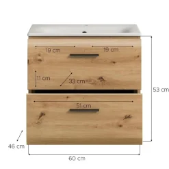 Merkloos Hioshop Ice wastafel inclusief was 2 lades eiken decor