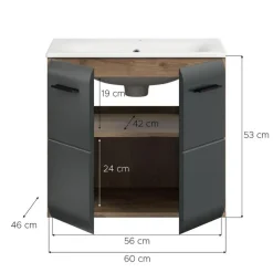 Wastafelkasten-Merkloos Hioshop Ice wastafel inclusief was 2 deuren zwart mat- eiken decor