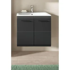 Wastafelkasten-Merkloos Hioshop Ice wastafel inclusief was 2 deuren zwart mat- eiken decor
