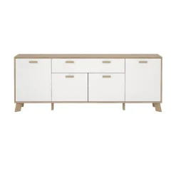 Hioshop Ikast dressoir 4 deuren- 1 lade eiken decor- wit