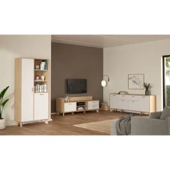 Hioshop Ikast dressoir 4 deuren- 1 lade eiken decor- wit