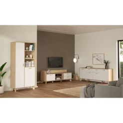 Hioshop Ikast dressoir 4 deuren- 1 lade eiken decor- wit