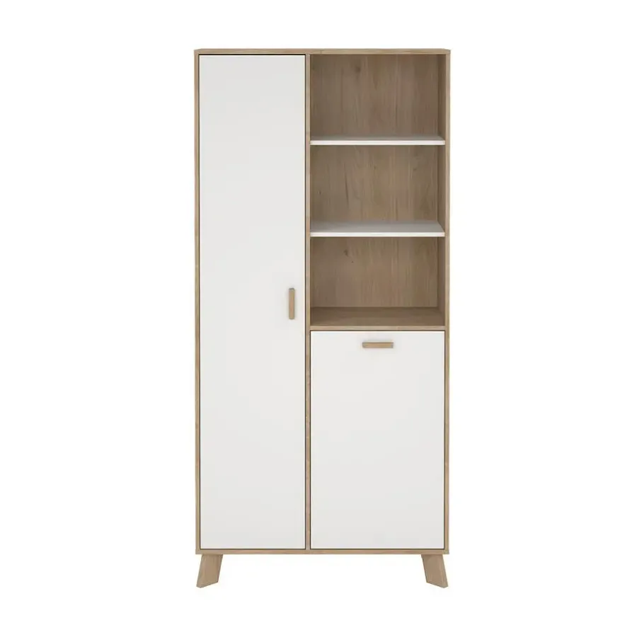 Hioshop Ikast vitrinekast 2 deuren- 3 planken eiken decor- wit